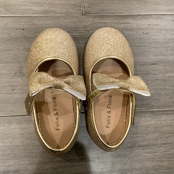 Felix Flora Shoes Gold Glitter Dress Shoes For Toddler Girl